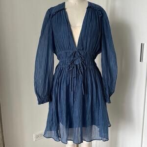 MAJE Plissé Lyocell-blend blue mini dress SZ 40 / 8
